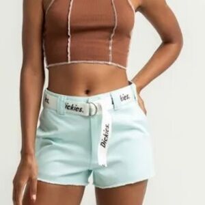 NWT Dickies Dickies Crop Fray Hem Shorts Light Blue W/Logo Belt